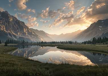 Mountain Lake Reflection at Sunset