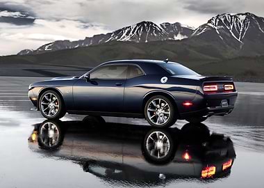 Dark Blue Dodge Challenger Reflection