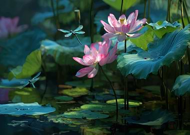 Lotus Pond with Dragonflies