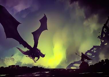 Dragon and Wizard Fantasy Art