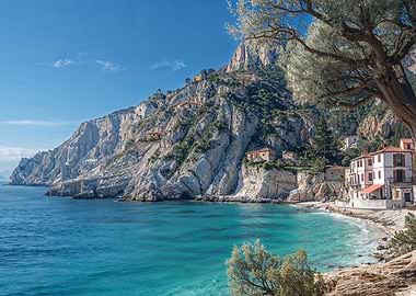 Coastal Village on Rocky Cliffs