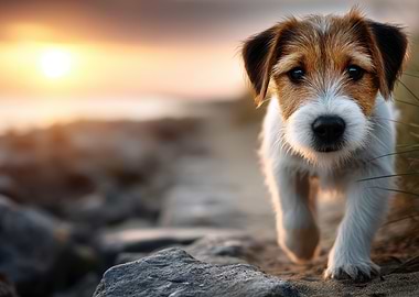 Jack Russell Terrier Puppy at Sunset