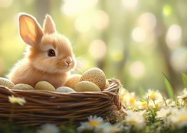 Easter Bunny with Eggs in Basket