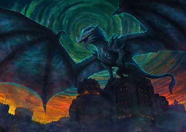 Dragon Perched Atop Castle