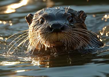 Otter swimming in water close-up