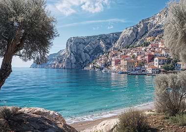 Coastal Town on Turquoise Water