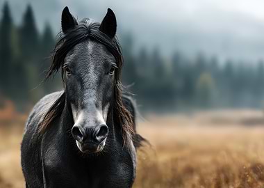 Majestic Dark Horse Portrait in Nature