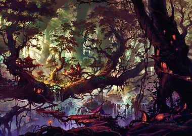 Fantasy Forest Village Digital Art