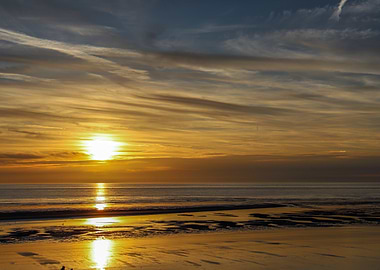 Golden Sunset Over the Ocean Beach