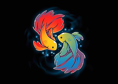 Two Cartoon Betta Fish Illustration