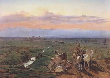 Rural Landscape with Goats and Shepherd
