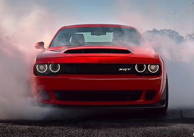 Red Dodge Challenger SRT burnout
