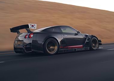 Modified Nissan GT-R with South Korean Flag