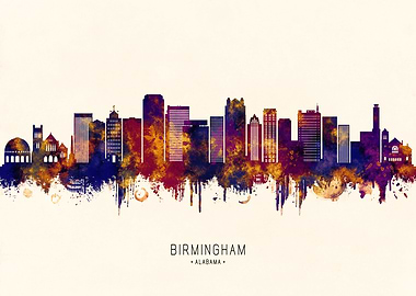 Birmingham Alabama Skyline Watercolor Art