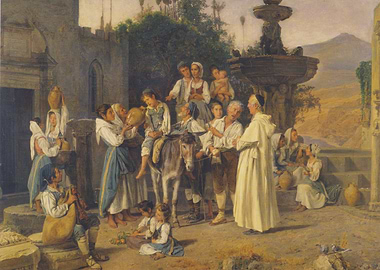 Italian Village Scene with Figures