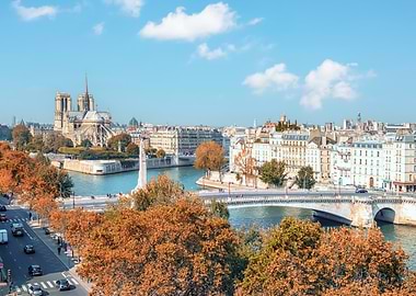 Paris cityscape with Notre Dame Cathedral