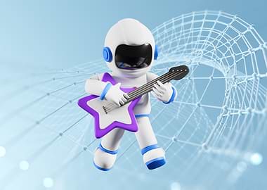 Astronaut playing star-shaped guitar