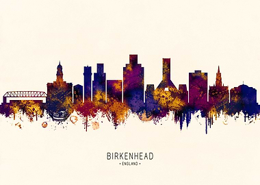 Birkenhead England Skyline Watercolor