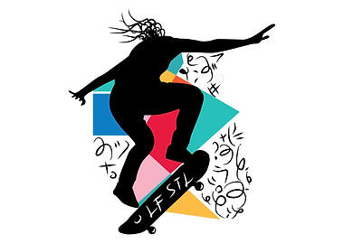 Skateboarder Silhouette with Geometric Shapes