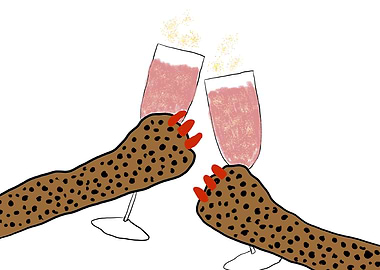Leopard Print Paws Toasting Champagne