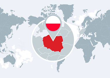 Poland on World Map with Flag