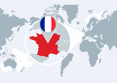 France on World Map with Flag