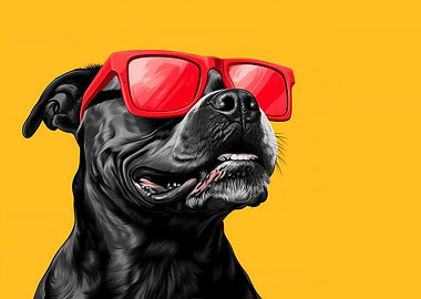 Cool Pittbul Dog with Red Sunglasses