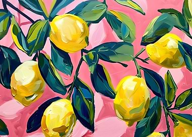 Lemon Painting on Pink Background