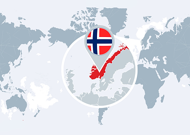 Norway on World Map with Flag