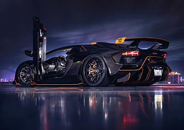 Black and Orange Lamborghini Aventador