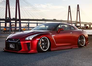 Red Nissan GT-R with Bridge Backdrop