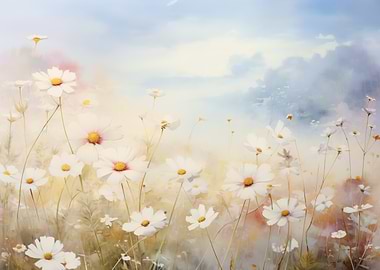 Daisy Field Under Blue Sky