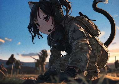 Anime Girl Soldier with Cat Ears