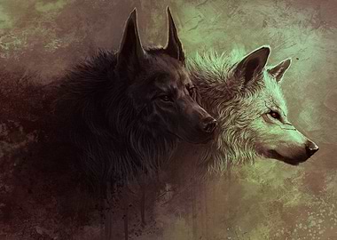 Black and White Wolves Digital Art