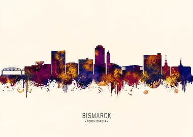 Bismarck North Dakota Skyline Watercolor