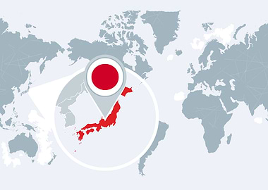 Japan Map with Flag Pinpoint