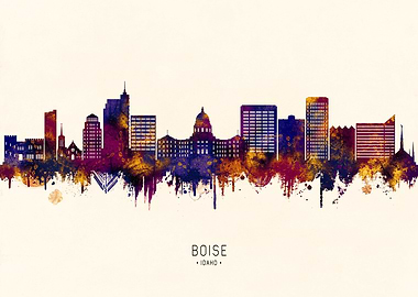 Boise Idaho Skyline Watercolor