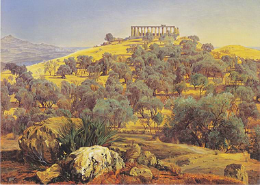 Temple on a Hill Landscape Painting