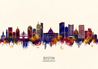 Boston Massachusetts Skyline Watercolor
