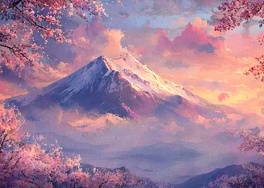 Mount Fuji with Cherry Blossoms Painting