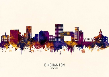 Binghamton New York Skyline Watercolor Art