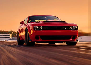 Red Dodge Challenger SRT on Track