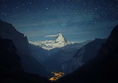 matterhorn mountain at night with stars