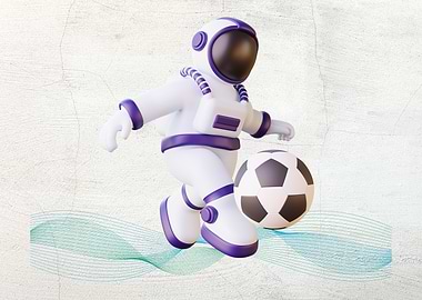 Astronaut playing soccer with a ball