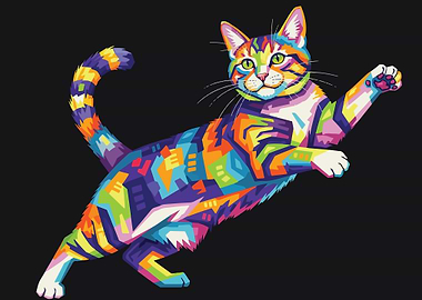 Colorful Geometric Cat on Black Background