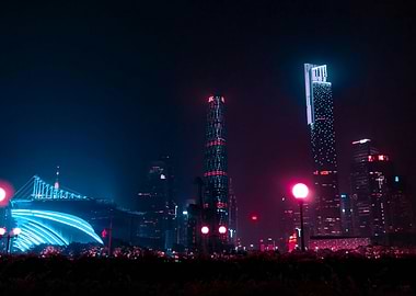 Night Cityscape with Neon Lights