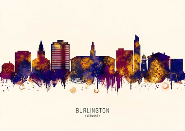 Burlington Vermont Skyline Watercolor Silhouette
