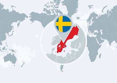 Sweden on World Map with Flag