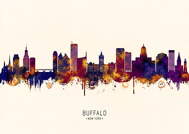 Buffalo New York Skyline Watercolor Art