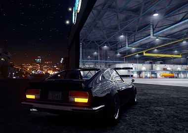 Black Car at Night in Hangar